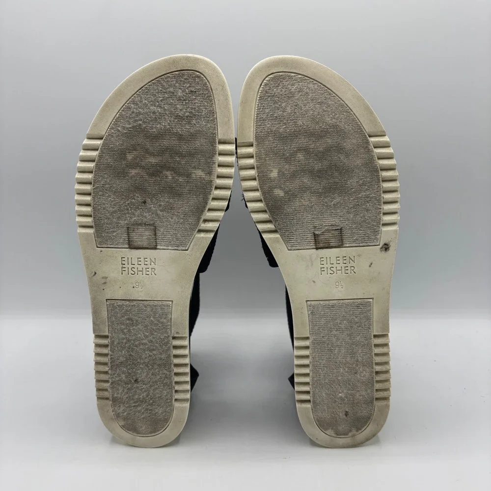 Eileen Fisher Black Stretch Mesh Crisscross Platform Sandals Size‎ 9.5 Zip Back